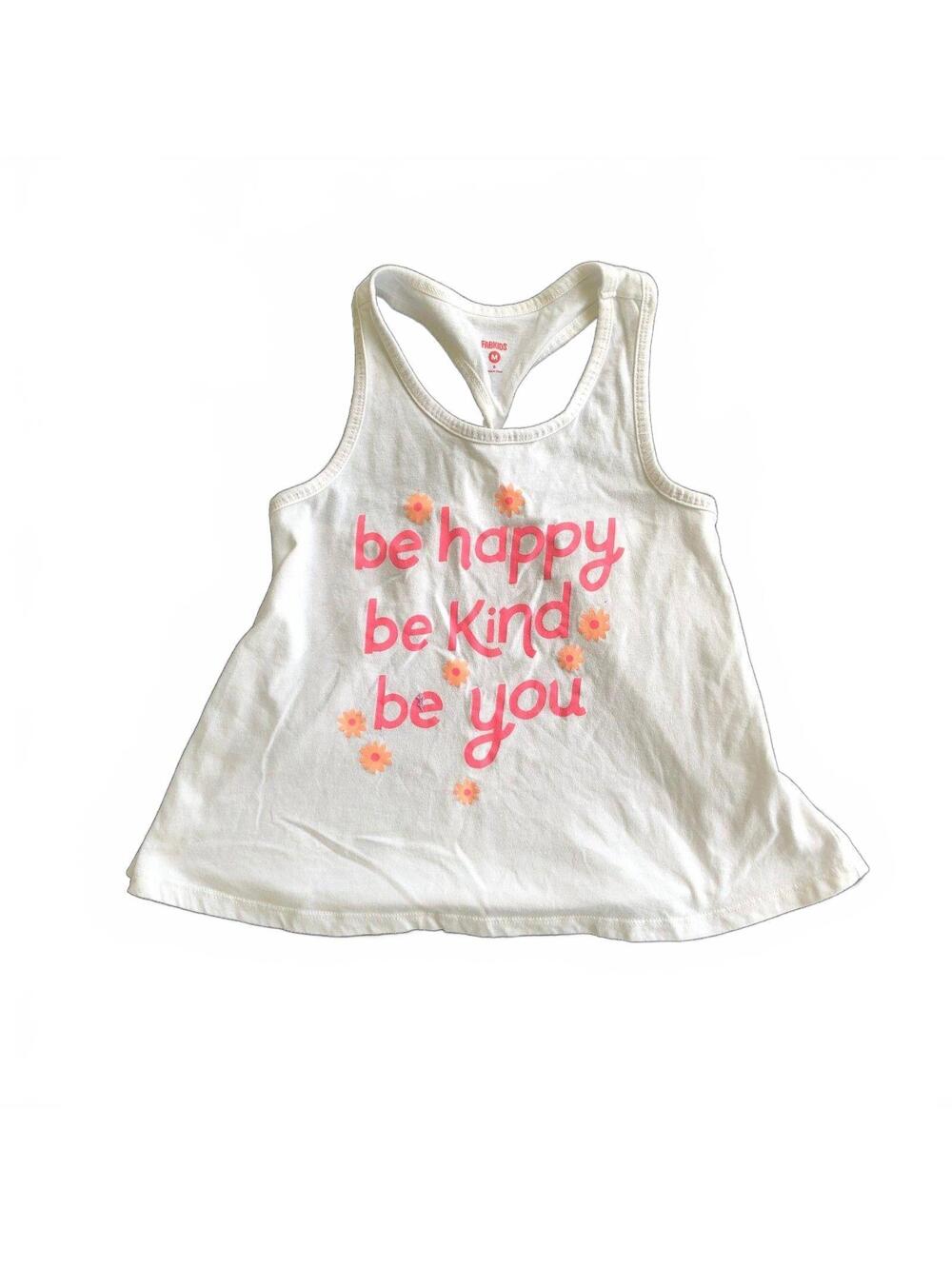 FabKids Girls White Racerback Tank Top with Pink Text and Flower Design Size M